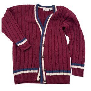 Vintage Trivia Cable‎ Knit Cardigan Sweater Red White & Blue Medium